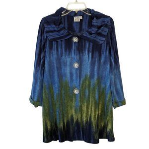 Parsley & Sage blue‎ green tie dyed 3/4" sleeve Bohemian snap buttons Tunic S